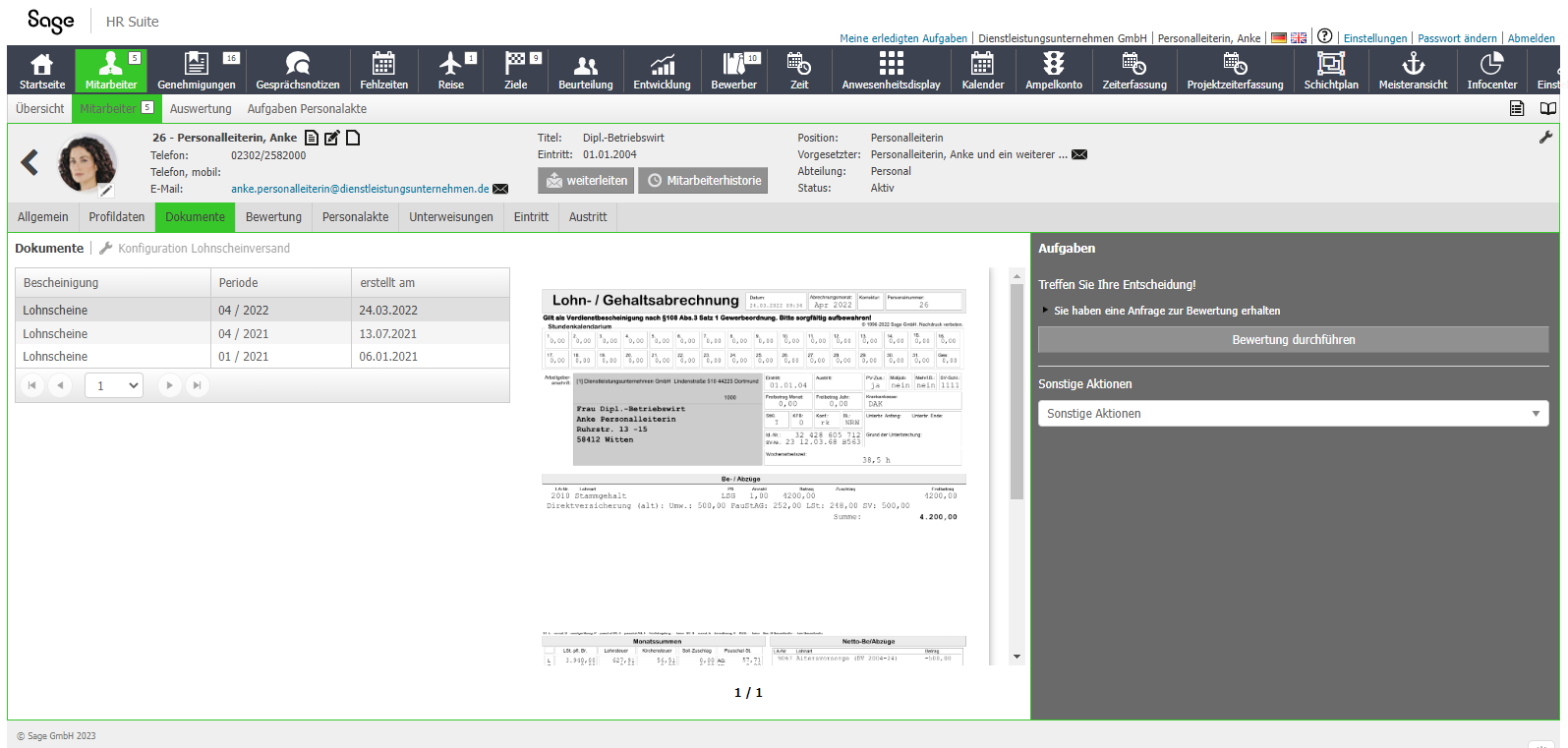 screenshot of Sage HR Suite